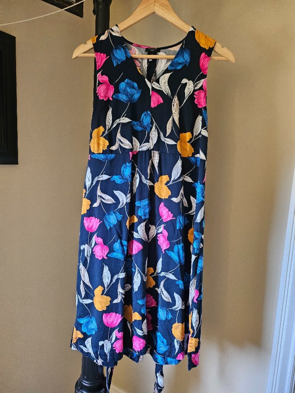 Ann Taylor Factory Navy Floral Tie-Waist Dress Petite SP